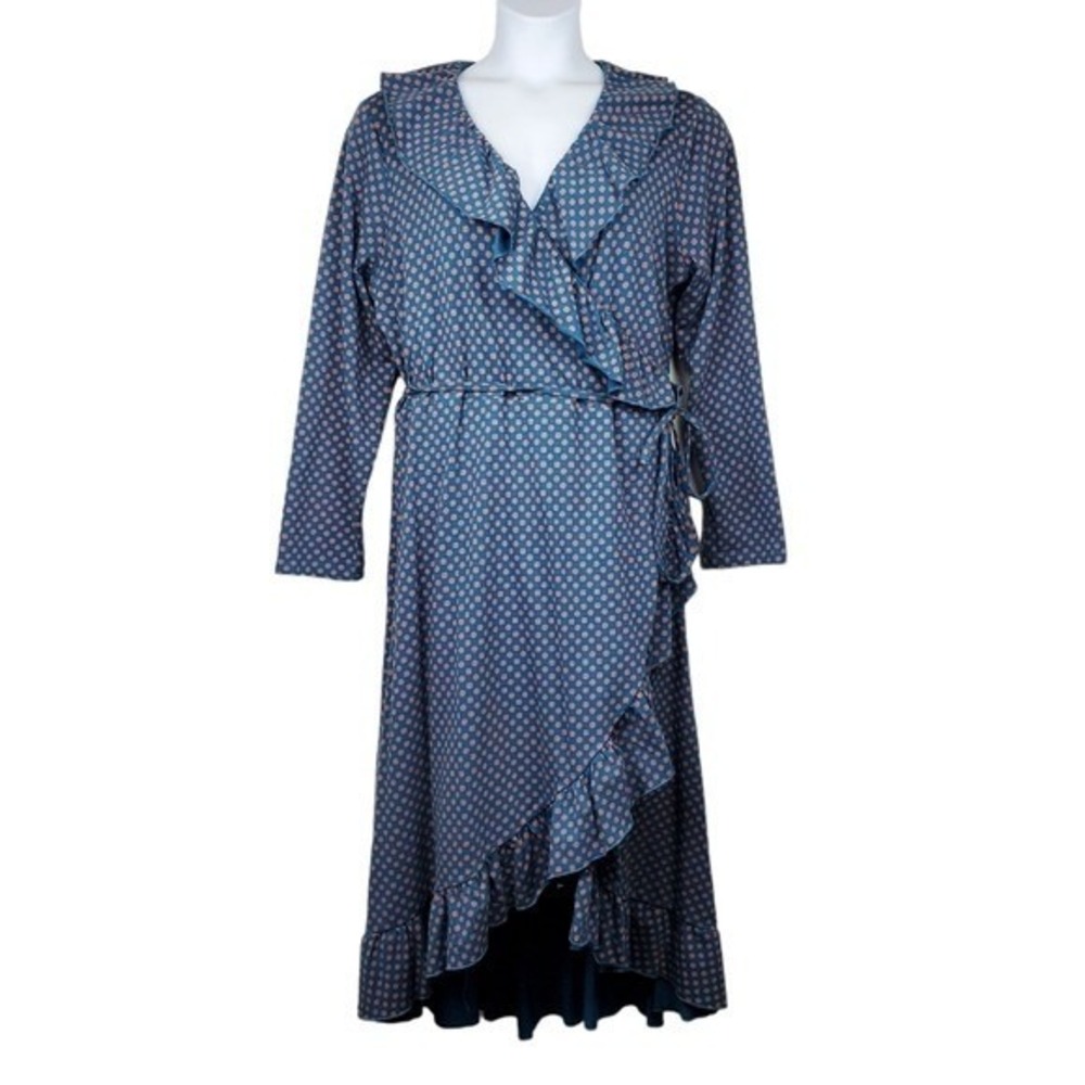 Matilda Jane Womens Reunion Long Sleeve Blue Ruffle Wrap Midi Dress Size XXL NWT